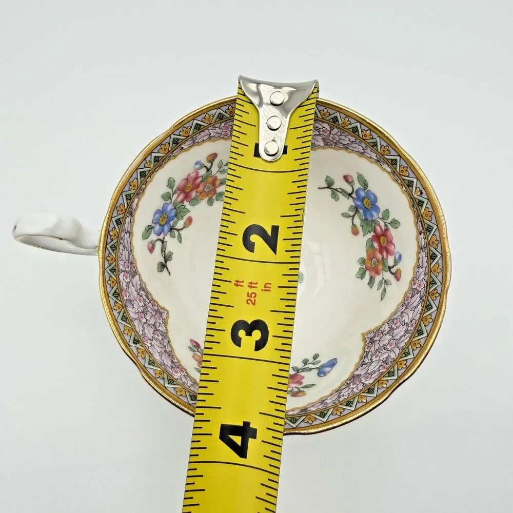 Aynsley England Teacup & Saucer Set Ornate Gold Gilt Lattice Floral Vintage